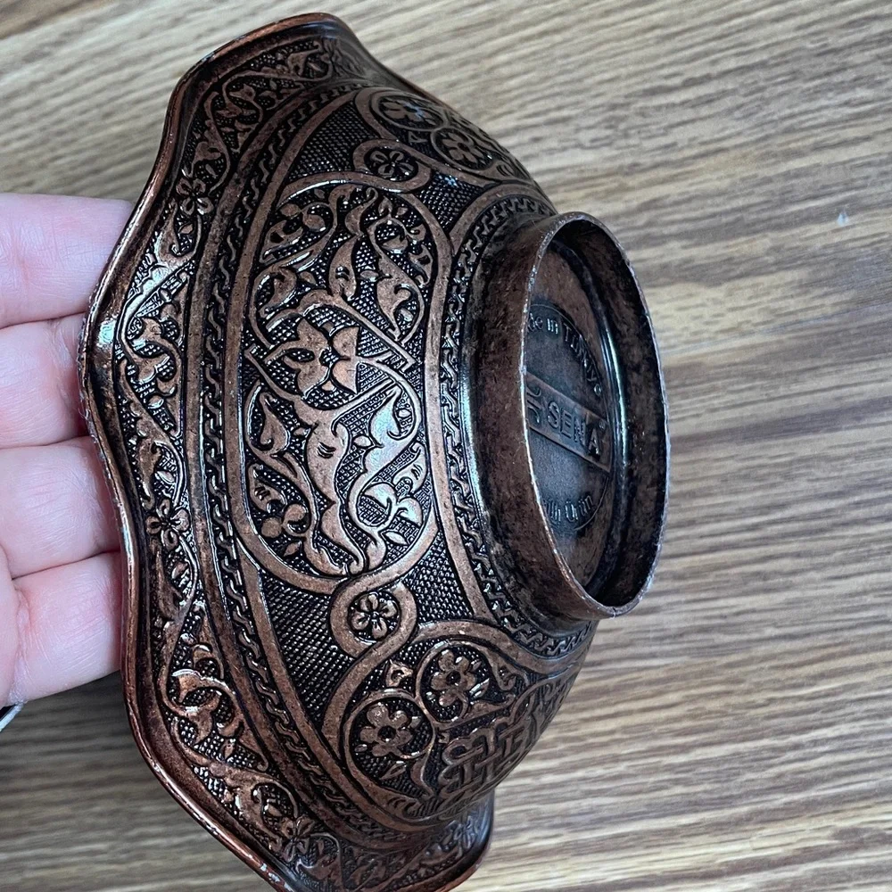 Vintage Sena Turkish Copper Lidded Sugar Bowl - Hand-Engraved, Made in Turkey